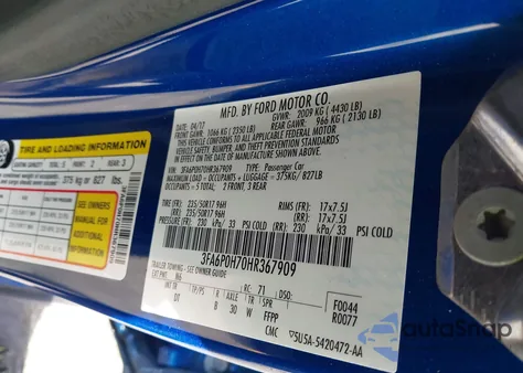 2017 Ford Fusion Se from USA, damaged, VIN 3FA6P0H70HR367909